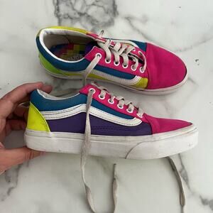 Vans Old Skool Neon Block Skate Sneaker Shoe Pink Purple Yellow Youth Size 2.5